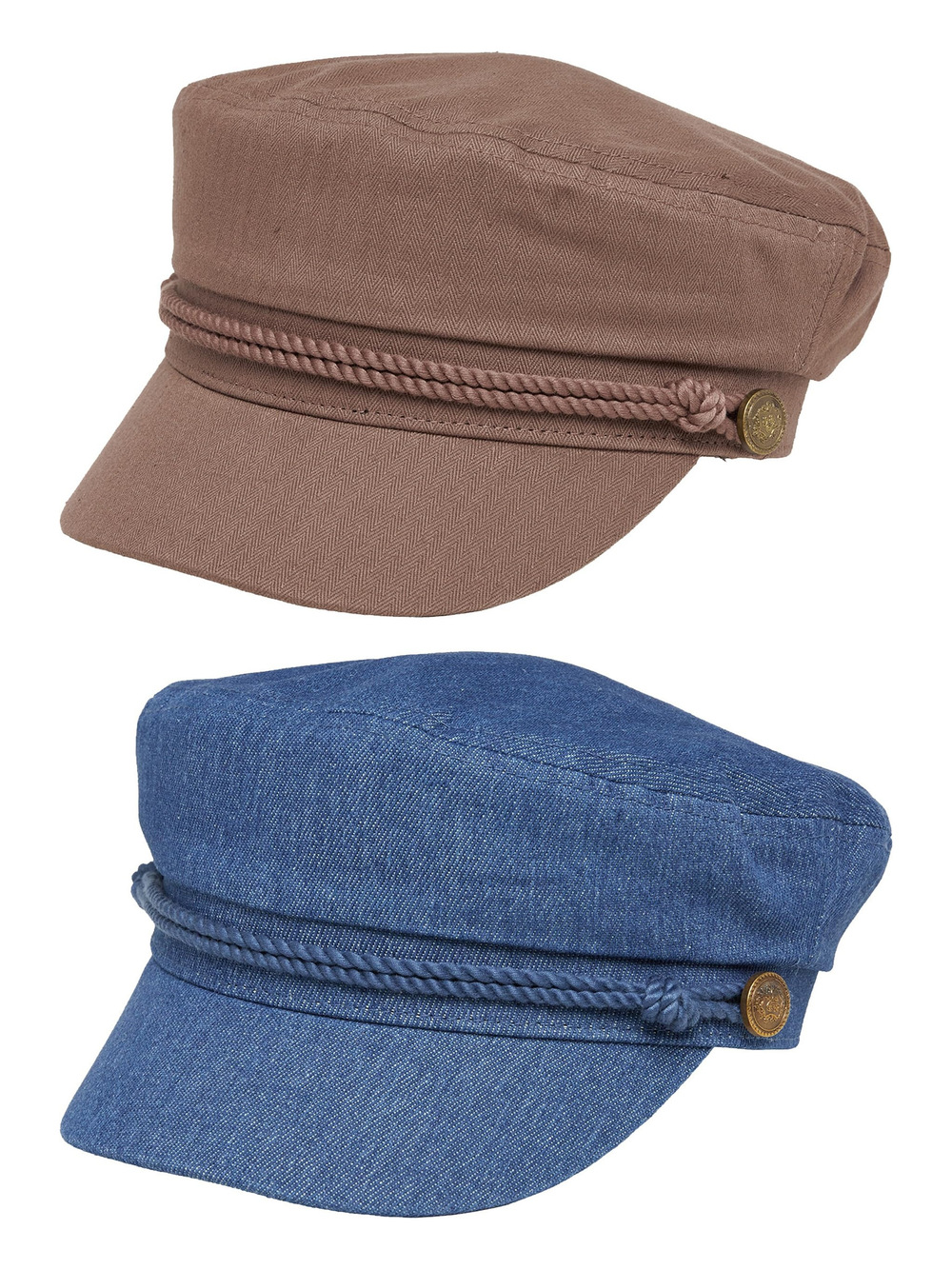 Greek Fisherman Newsboy Cap, Cotton Captains | 2 Packs, Brown, Denim | Size OS